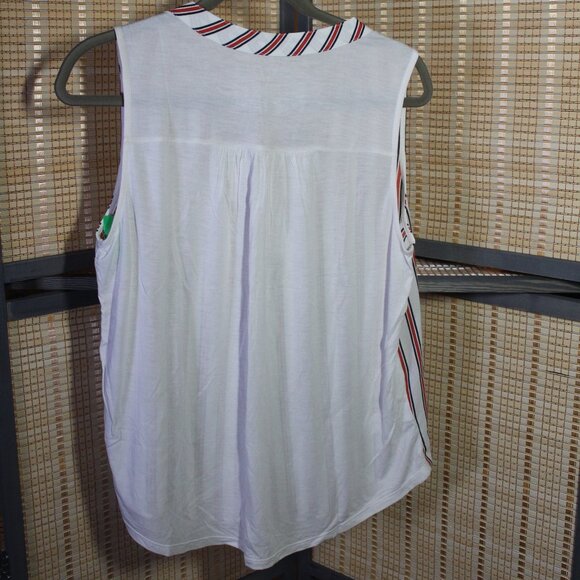 LOFT Outlet White Sleeves Top with Red and Navy Stripes - Picture 3 of 5